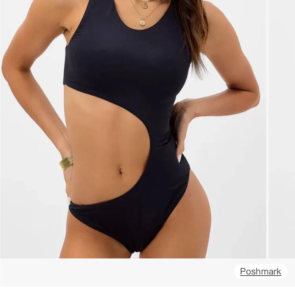 Frankie's Bikinis Black Asymmetrical One-Piece Swimsuit